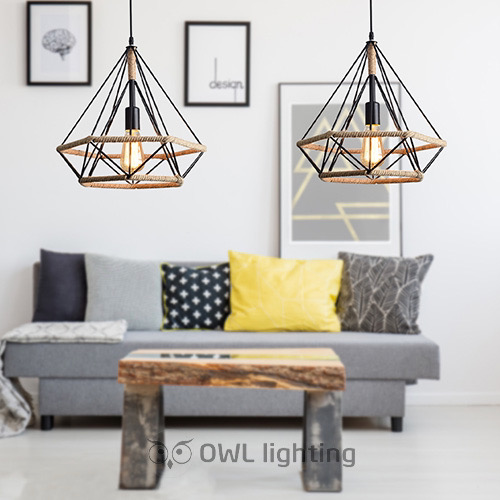 Đèn thả kim cương quấn dây thừng đèn dây thừng kim cương - owl lighting