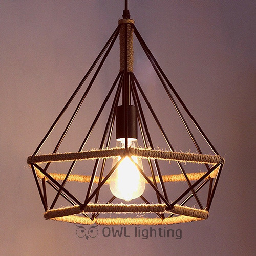 Đèn thả kim cương quấn dây thừng đèn dây thừng kim cương - owl lighting